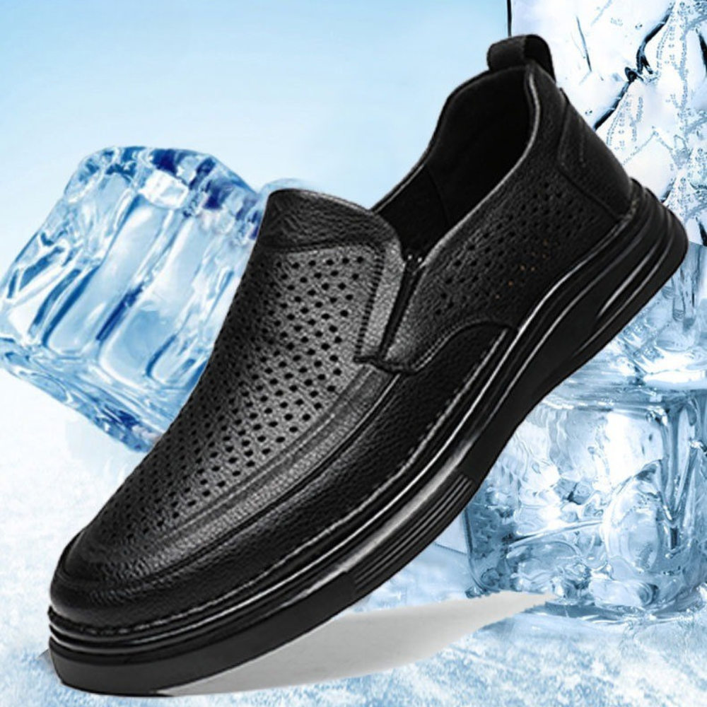 Breathable hollow black versatile leather shoes