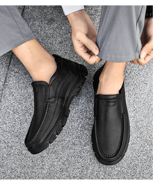 Pure black cowhide business casual leather shoes