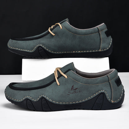 Men's Casual Suede Loafers with Contrast Stitching and Textured Sole