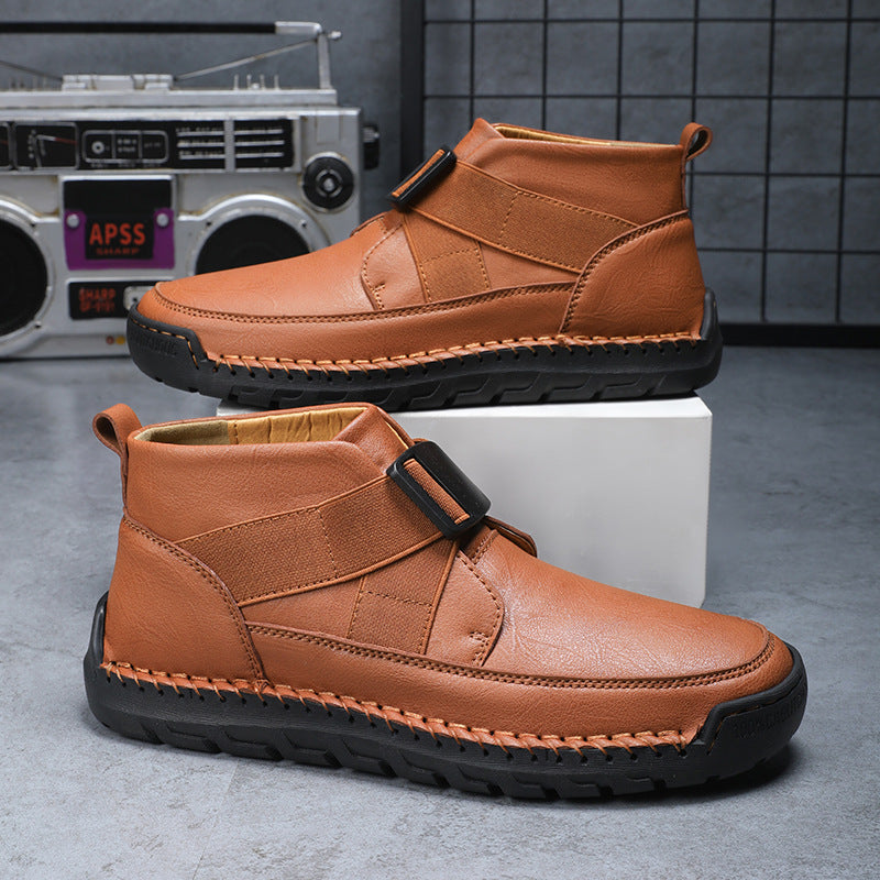 Men's leather high top slip-on shoes