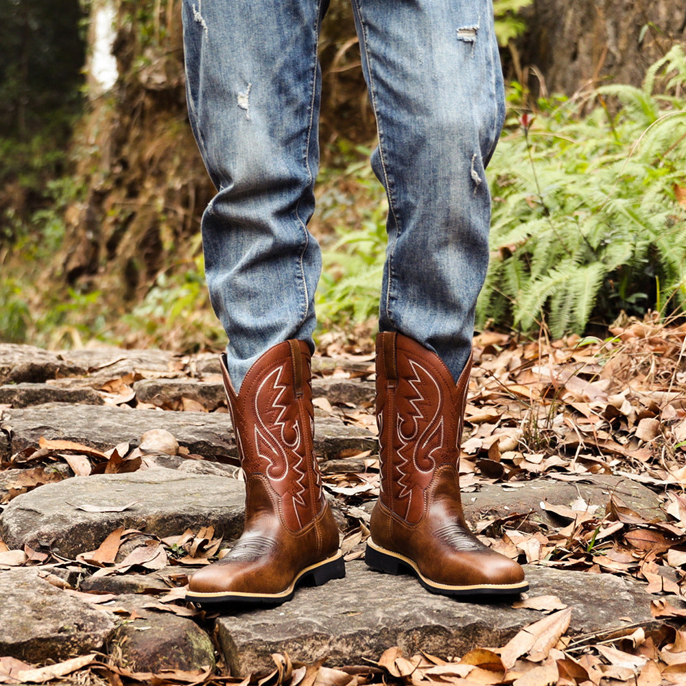 Embroidered Handmade Vintage Wide Toe Western Cowboy Boots