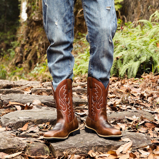 Embroidered Handmade Vintage Wide Toe Western Cowboy Boots