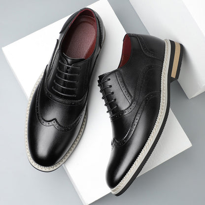 Brogue Carved Color Matching Leather Shoes