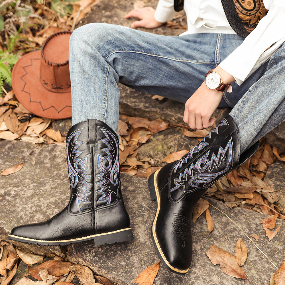 Embroidered Handmade Vintage Wide Toe Western Cowboy Boots