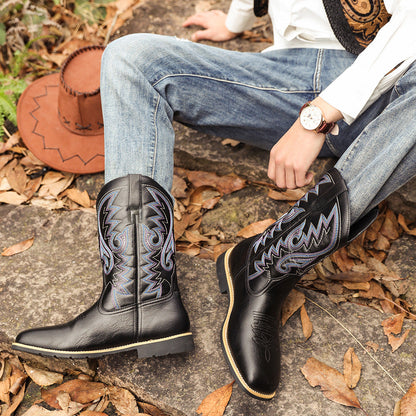 Embroidered Handmade Vintage Wide Toe Western Cowboy Boots