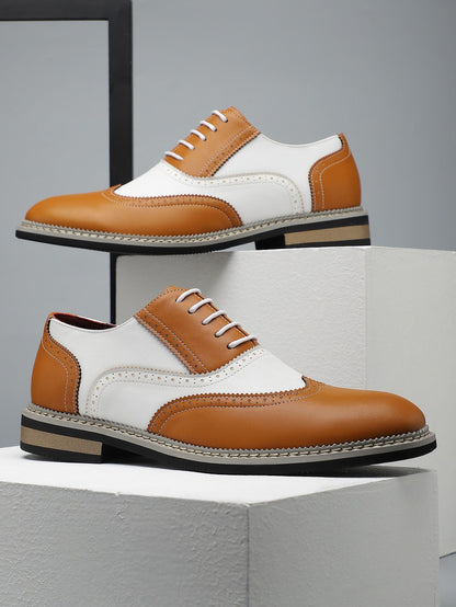 Brogue Carved Color Matching Leather Shoes
