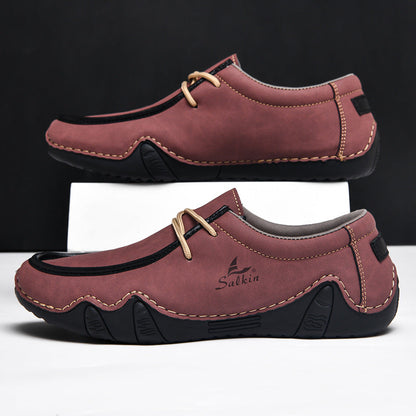 Men's Casual Suede Loafers with Contrast Stitching and Textured Sole