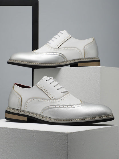 Brogue Carved Color Matching Leather Shoes