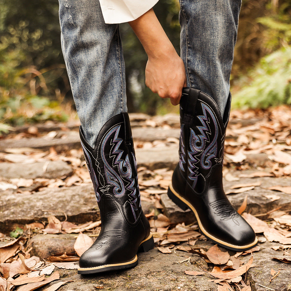 Embroidered Handmade Vintage Wide Toe Western Cowboy Boots