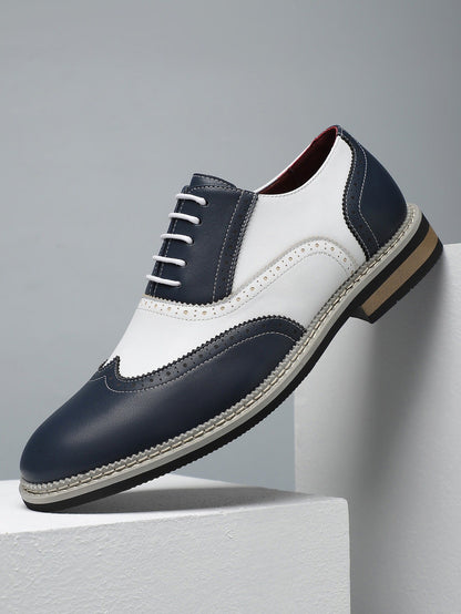 Brogue Carved Color Matching Leather Shoes