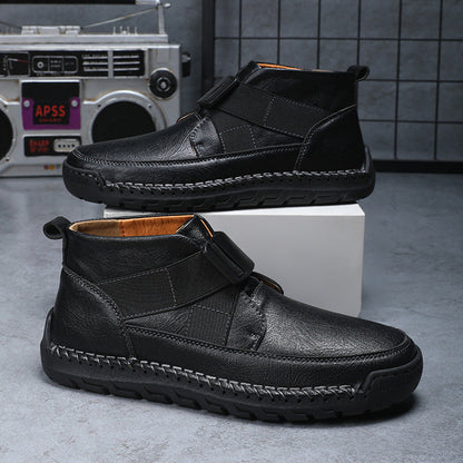 Men's leather high top slip-on shoes