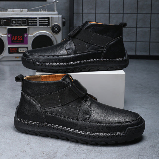 Men's leather high top slip-on shoes