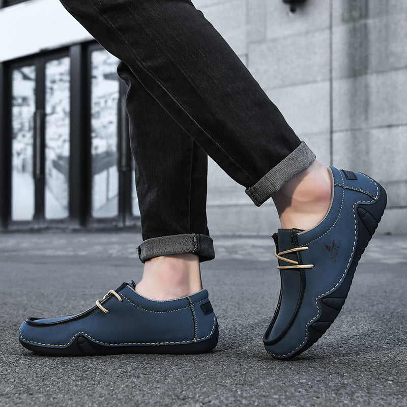 Men's Casual Suede Loafers with Contrast Stitching and Textured Sole