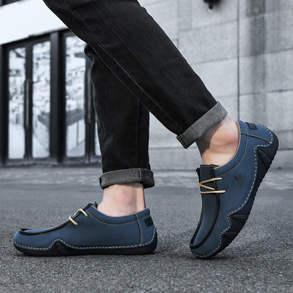 Men's Casual Suede Loafers with Contrast Stitching and Textured Sole