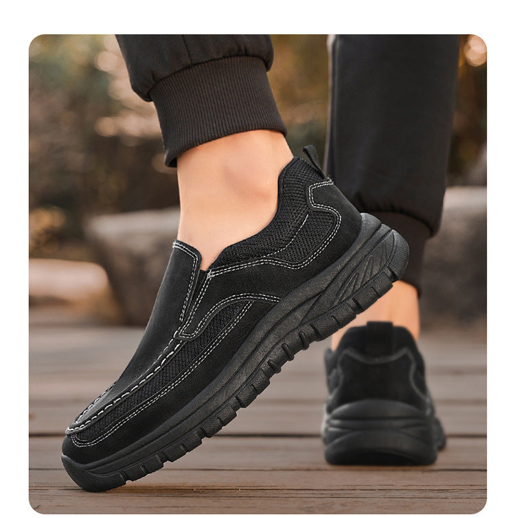Men's Slip-On Suede Loafers with Mesh Upper and Textured Sole