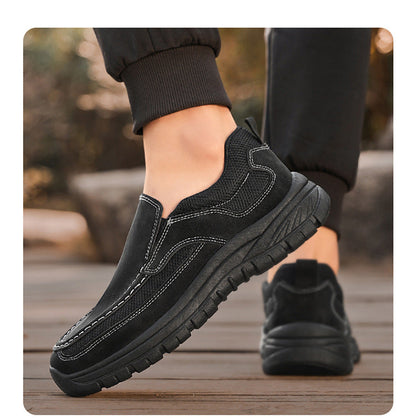 Men's Slip-On Suede Loafers with Mesh Upper and Textured Sole