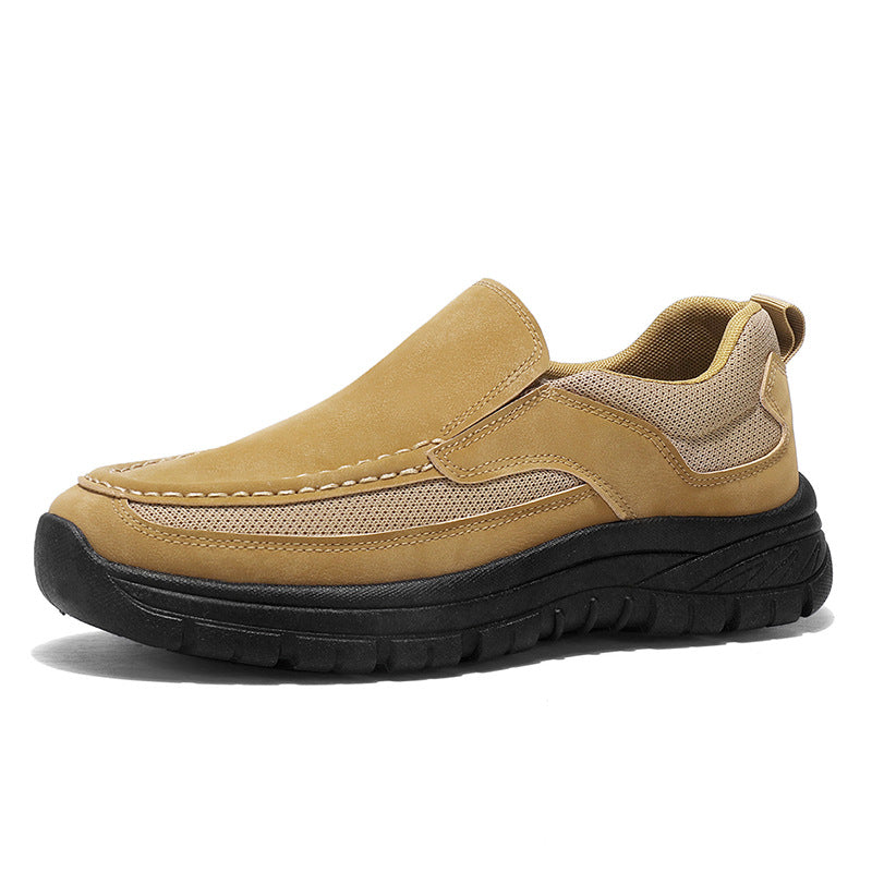 Men's Slip-On Suede Loafers with Mesh Upper and Textured Sole