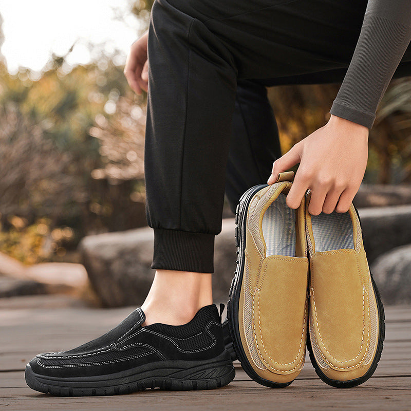 Men's Slip-On Suede Loafers with Mesh Upper and Textured Sole