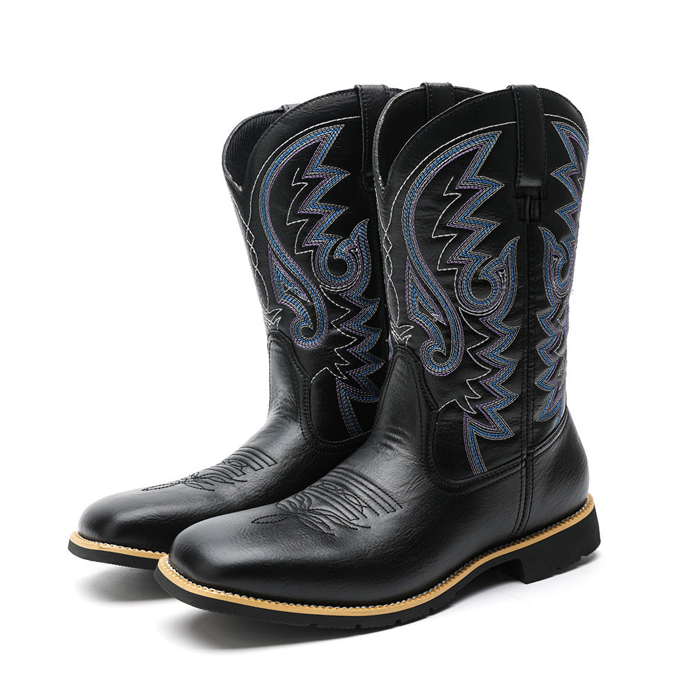 Embroidered Handmade Vintage Wide Toe Western Cowboy Boots