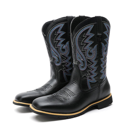 Embroidered Handmade Vintage Wide Toe Western Cowboy Boots