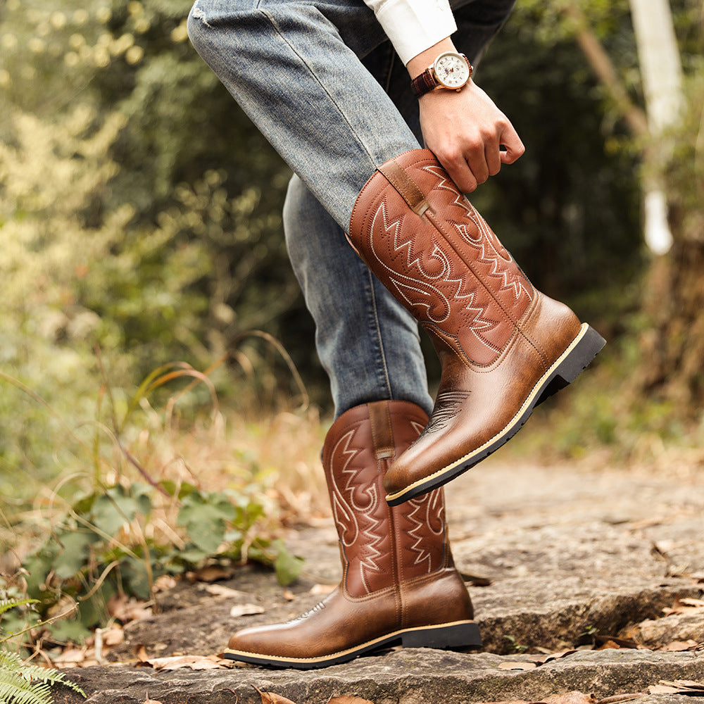 Embroidered Handmade Vintage Wide Toe Western Cowboy Boots