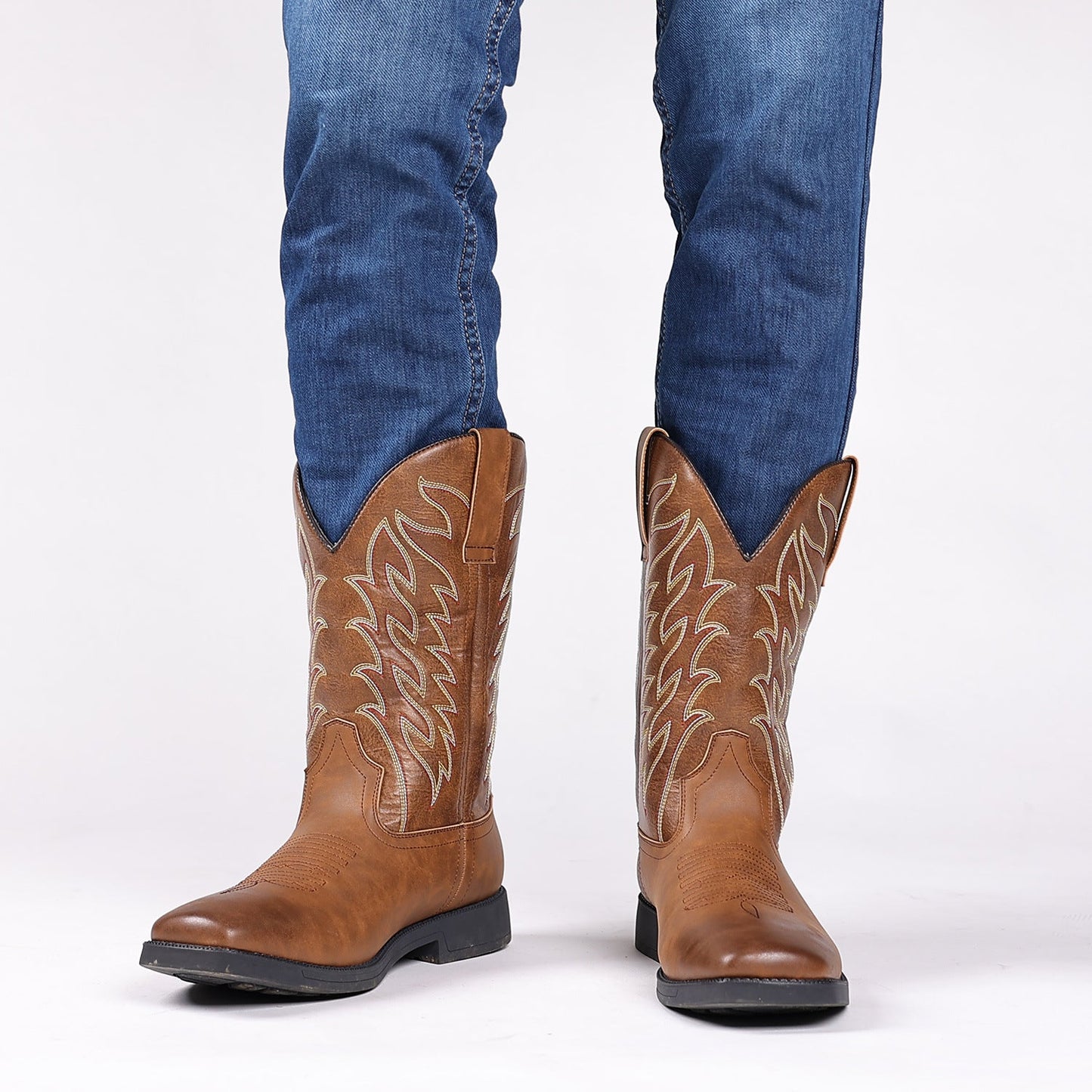 Classic Embroidered Vintage Wide Toe Western Cowboy Boots