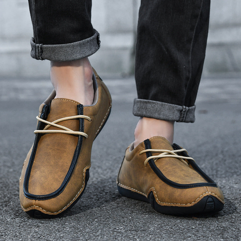 Men's Casual Suede Loafers with Contrast Stitching and Textured Sole