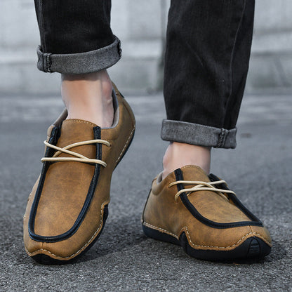 Men's Casual Suede Loafers with Contrast Stitching and Textured Sole