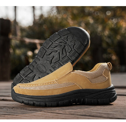 Men's Slip-On Suede Loafers with Mesh Upper and Textured Sole