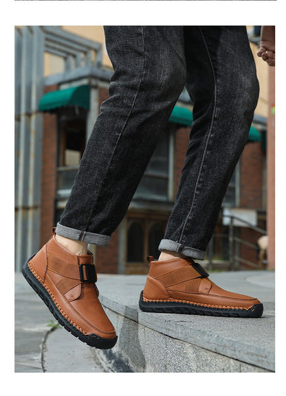 Men's leather high top slip-on shoes