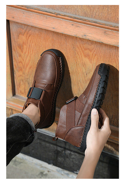 Men's leather high top slip-on shoes