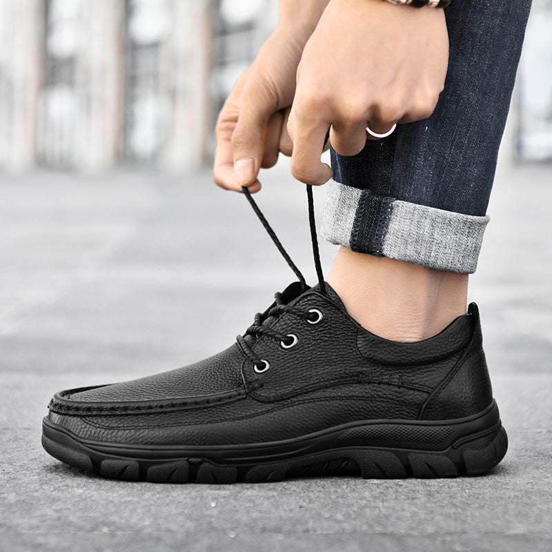 Pure black cowhide business casual leather shoes