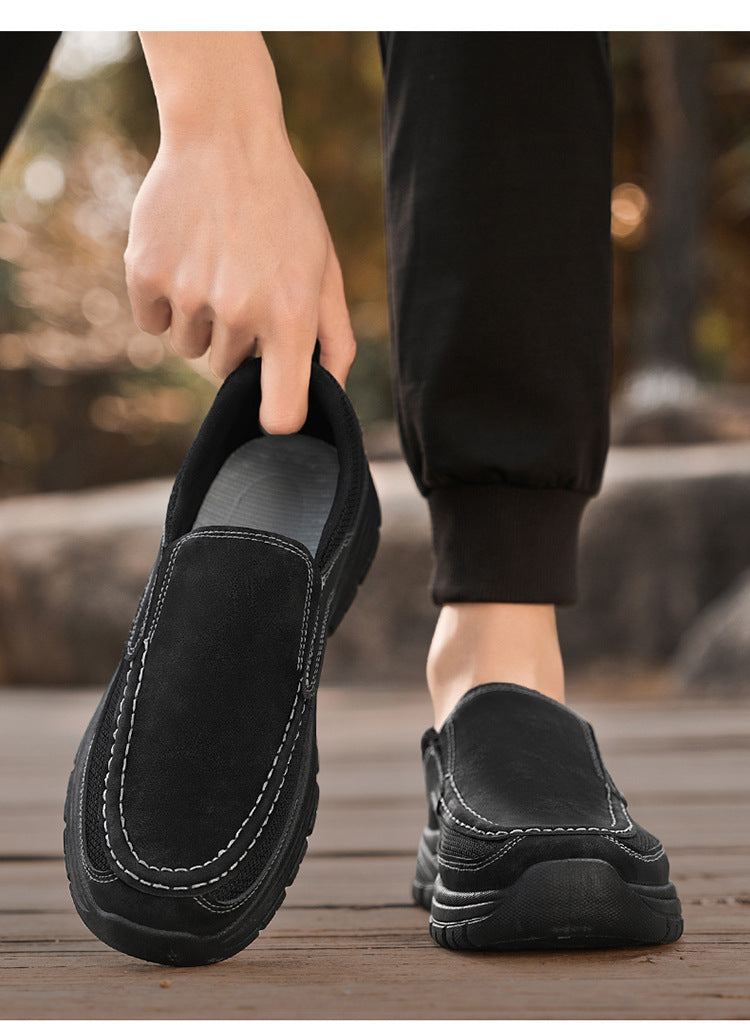 Men's Slip-On Suede Loafers with Mesh Upper and Textured Sole