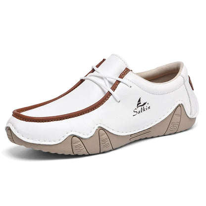 Men's Casual Suede Loafers with Contrast Stitching and Textured Sole