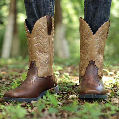 Classic Embroidered Vintage Wide Toe Western Cowboy Boots