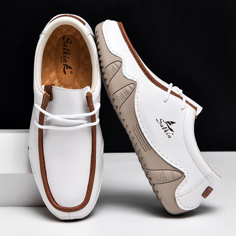 Men's Casual Suede Loafers with Contrast Stitching and Textured Sole