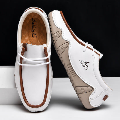 Men's Casual Suede Loafers with Contrast Stitching and Textured Sole