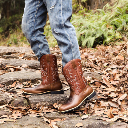 Embroidered Handmade Vintage Wide Toe Western Cowboy Boots