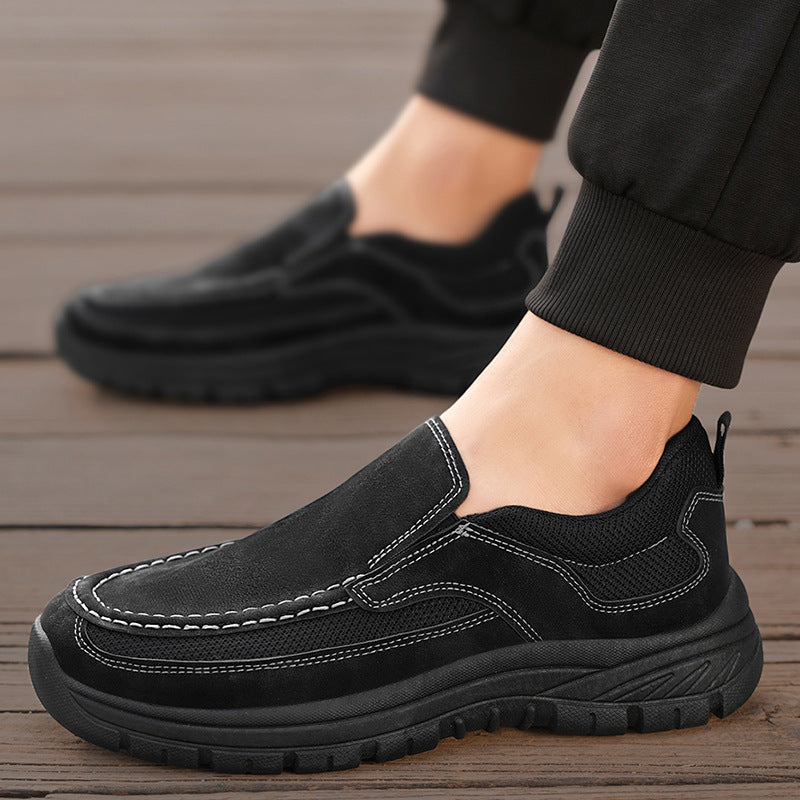 Men's Slip-On Suede Loafers with Mesh Upper and Textured Sole