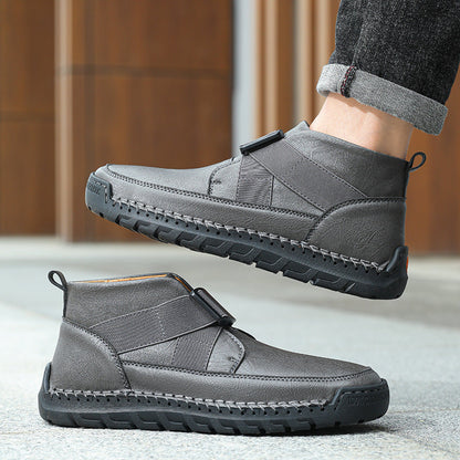 Men's leather high top slip-on shoes