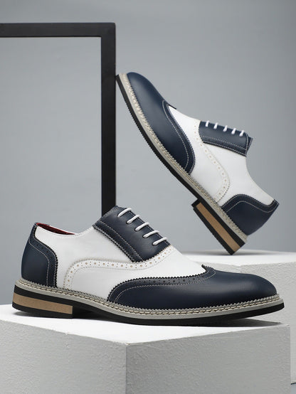 Brogue Carved Color Matching Leather Shoes