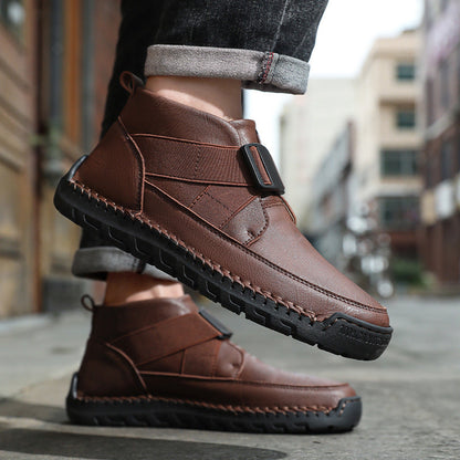 Men's leather high top slip-on shoes