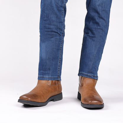 Classic Embroidered Vintage Wide Toe Western Cowboy Boots