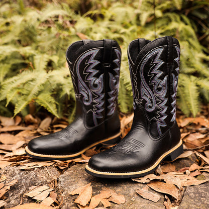 Embroidered Handmade Vintage Wide Toe Western Cowboy Boots