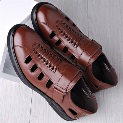 Men's Leather Sandals with Woven Detailing and Adjustable Buckle Strap