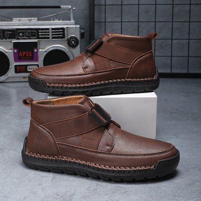 Men's leather high top slip-on shoes