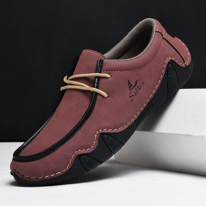 Men's Casual Suede Loafers with Contrast Stitching and Textured Sole
