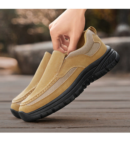Men's Slip-On Suede Loafers with Mesh Upper and Textured Sole