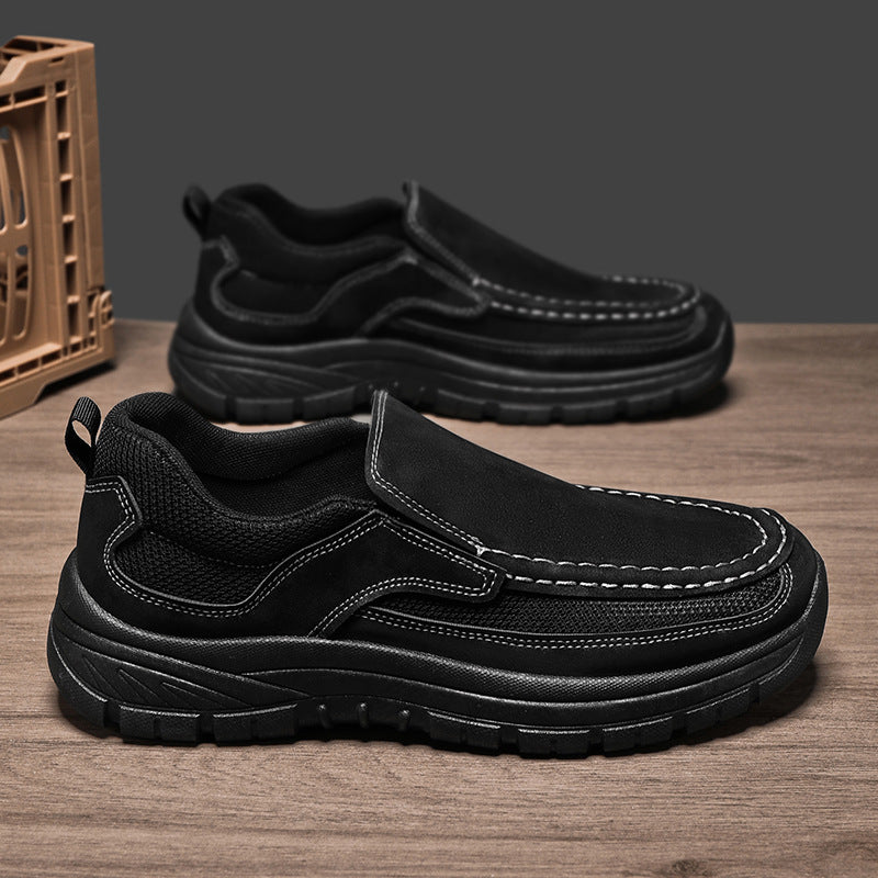 Men's Slip-On Suede Loafers with Mesh Upper and Textured Sole