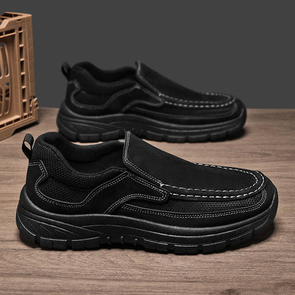 Men's Slip-On Suede Loafers with Mesh Upper and Textured Sole